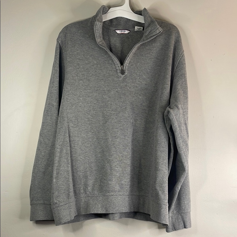 Izod Gray Quarter Zip Sweater Large 🏷️